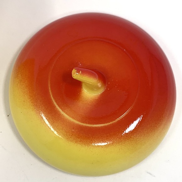 Vintage Hazel Atlas 4" Apple Milk Glass Jam Jar With Lid - Red and Yellow - Picture 6 of 12